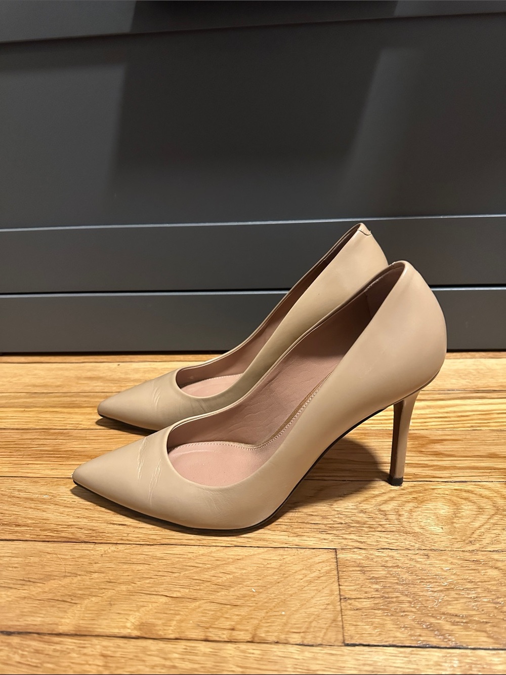 Hugo Boss Beige Pointed-Toe Leather Stiletto Pumps